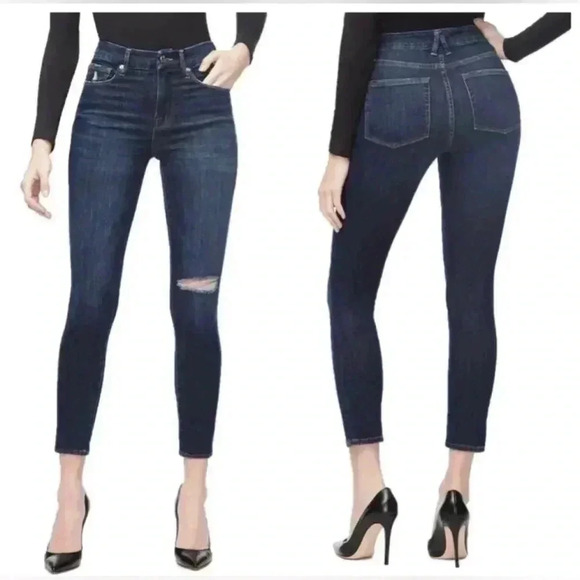 GOOD AMERICAN Good Legs Crop Size 6 28 Distressed Skinny Jeans Medium Wash EUC - Picture 1 of 8